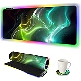 AIMSA Large Gaming Mouse Pad RGB, Keyboard Led Mousepad Extended 35.4 x 15.8 inch Non-Slip Rubber Base with 14 Lighting Modes, Big Desk Mat Waterproof, Cool Aurora
