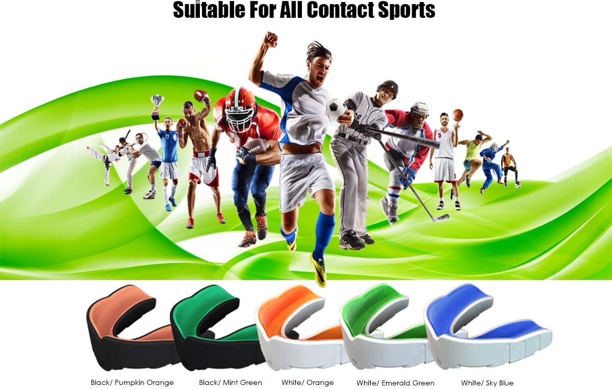 Coollo Sports Boil and Bite Cool Mouth Guard DBT Custom Fit Sport Mouthpiece for Football, Hockey, Rugby, Lacrosse and More (Free Case) -Adult Size (Adult -Ages 11 & Above, Orange & White) … … : Sports & Outdoors