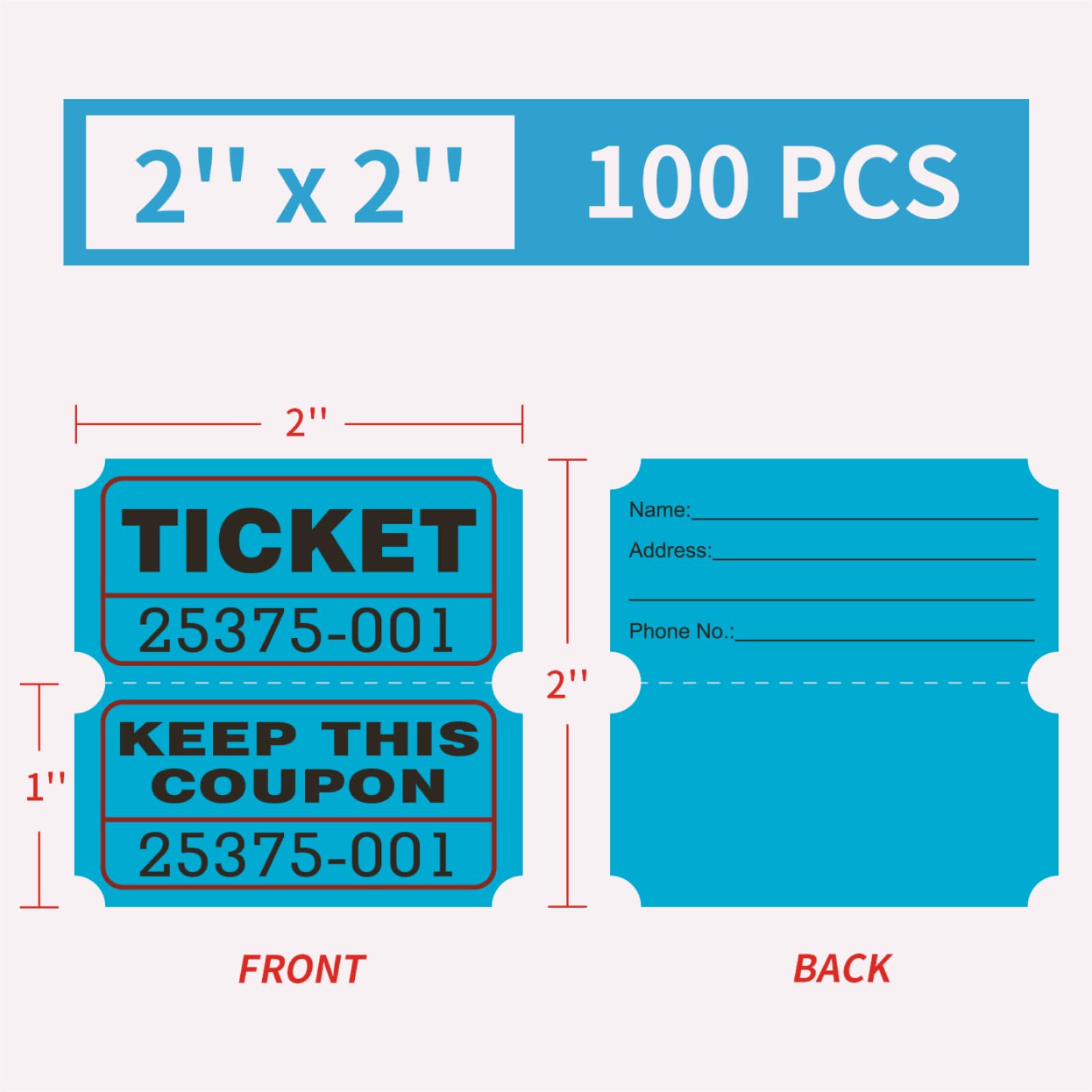 Reading Raffle Ticket Mua 100 Raffle Tickets, 50/50 Double Ticket, Bold Numbers for Easy ...