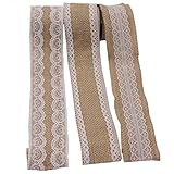 LAOZHOU 3 Pack of Natural Burlap Craft Ribbon Roll with White Lace 78.7inch,DIY Handmade Christmas Wedding Crafts Lace Linen (3 Pack)