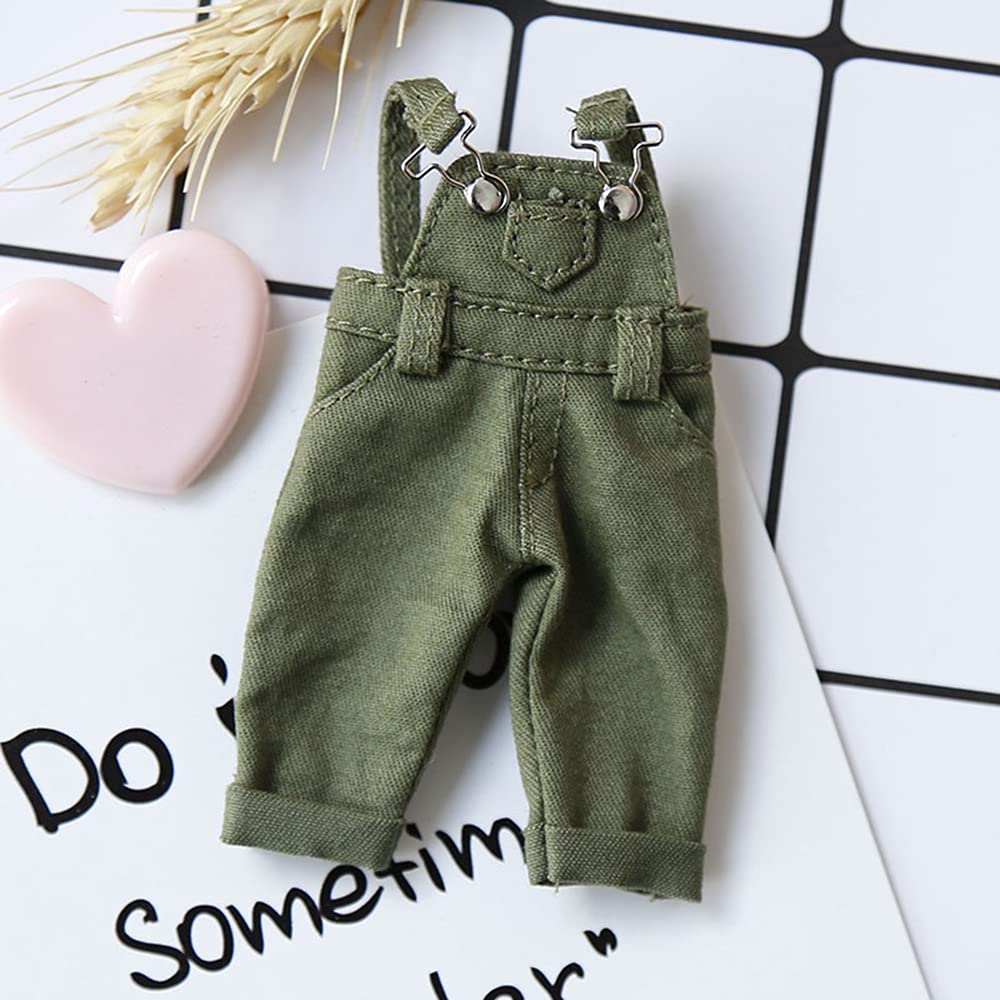 Doll Clothes Bjd Clothes Fashion Strap Denim Trousers for OB11,GSC, 1/12bjd Doll Clothes Accessories Pants+T-Shirt (Green)