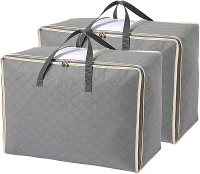 Astoryou 105L Duvet Storage Bags 2 Pack with Zips, Breathable Underbed Grey