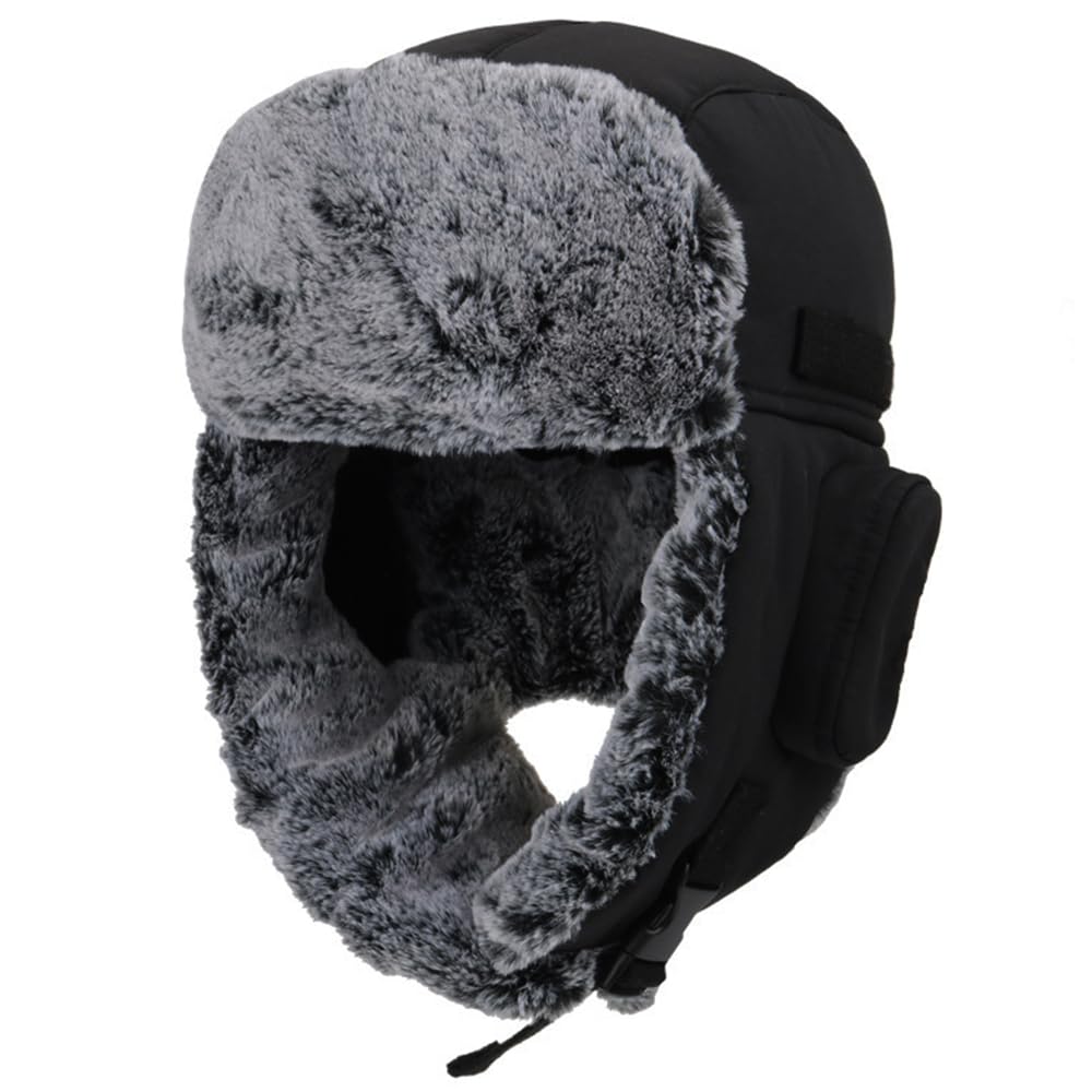 HunterBee Unisex Trooper Trapper Hat Warm Winter Hats Outdoor Russian Hat with Ear Flaps Black