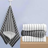 4-Pack Premium Cotton Hand Towels with Hanging Loops, 13x28 Inch – Ultra-Absorbent 450GSM Hand Towels for Bathroom, Soft Quick-Dry Face & Hand Towel Set, Durable Black & White Stripe Design