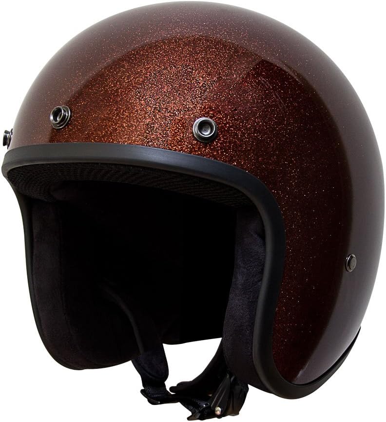 Voss 501 Bobber Style Fiberglass Ultra Slim DOT Helmet with Metal Quick Release - XS - Metallic Root Beer