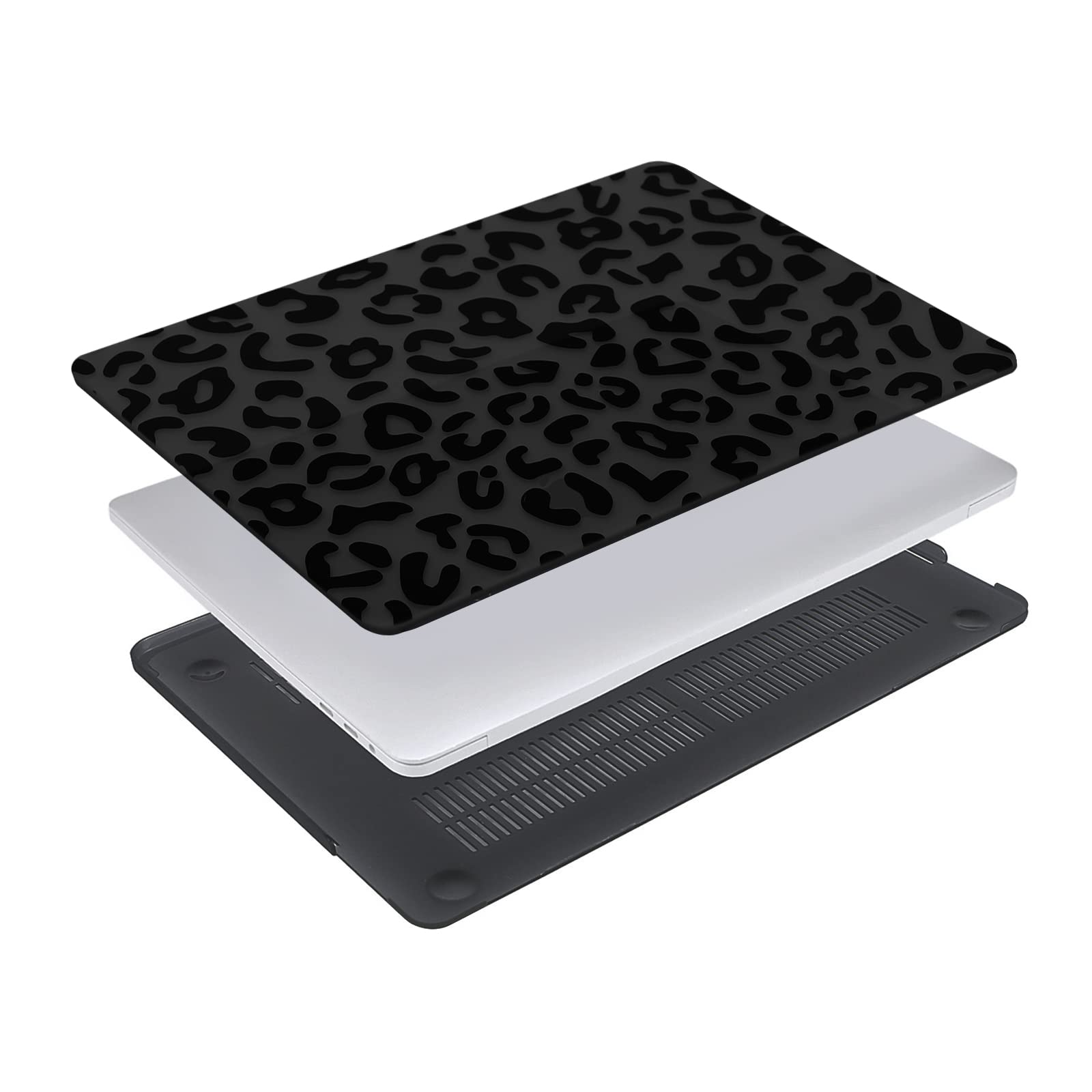 MOSISO Compatible with MacBook Pro 13 inch Case M2 2025, 2024, 2023, 2022, 2021-2016 A2338 M1 A2251 A2289 A2159 A1989 A1708 A1706, Plastic Leopard Grain Hard Case&Keyboard Cover&Screen Protector,Black