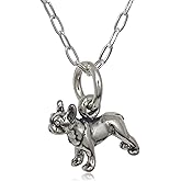 EnCharmed Sterling Silver Tiny Boston Terrier Dog 3D Charm Necklace, 18"