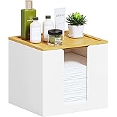 VITVITI Disposable Face Towel Holder Containers, Metal Iron Facial Clean Towels Box for XL Clean Skin Club, Large Capacity With Bamboo Lid for Bathroom, White