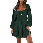 LILLUSORY Women's Long Sleeve Mini Cottagecore Dresses 2026 Fall Outfits Square Neck Casual Flowy Short Dress Fashion