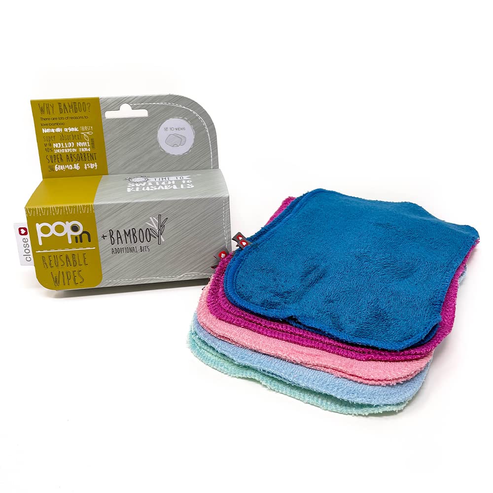 Close Parent - Premium Reusable Baby Wipes in Blues & Pinks - Hypoallergenic, Bamboo, Multi-Use - Pack of 10