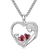 Mother Daughter Valentine's Day Gifts for Mother Her White Gold Plated Mom Heart Pendant with 12 Months Birthstone Necklace Mothers Day Gifts for Mom Daughter Anniversarry Jewelry for Wife Girlfriend Sister