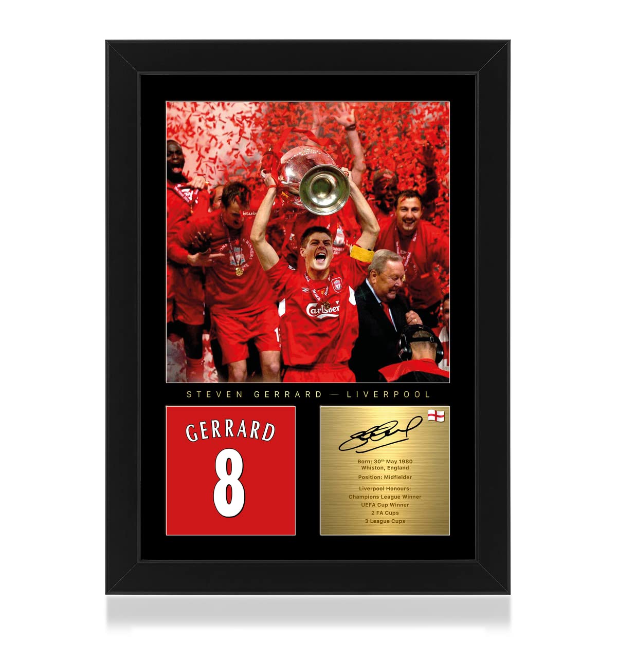 Win FC Steven Gerrard A4 Framed Photo Display - Reproduced Digital Signature - Gift For Liverpool Fans
