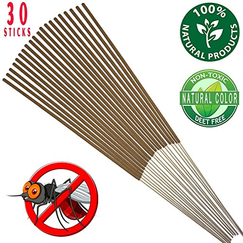 Mosquito Sticks - All Natural Insect Repellent Incense Sticks - Eco friendly - non toxic - Bamboo Infused with Lemongrass & grapefruit peel (Pack of 30)