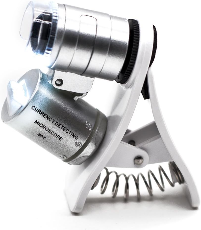 PROW® 60X Zoom LED Clip-On Micro Lens Microscope Magnifier Loupe for 60X Zoom LED Clip-On Microscope Magnifier Micro Lens with Universal Clamp for SmartPhones iPhone Samsung HTC Sony and Tablets