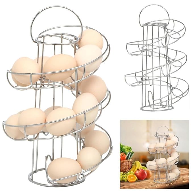 Popamazing Chrome Plated 18 Eggs Spiral Stylish Rack Holder Eggs