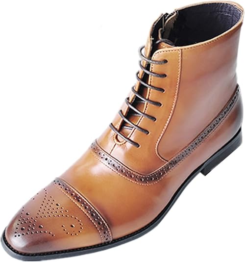 Amazon ｍｏｎｇｄｏｄｏ ショートブーツ メンズ ウィングチップ サイドジップ ブーツ 革靴 皮靴 カジュアル ロングノーズ 大きいサイズ 黒 レースアップ ショート 茶 通勤 チェルシーブーツ メンズブーツ シューズ 秋 フォーマル ビジネス 男性用 紳士靴