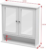AVC Designs White Bathroom Wall Cabinet with Mirrored Double Doors view 2