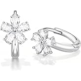 S925 Sterling Silver Small Earrings for Women - Silver Hoop Earrings for Women Jewelry Hypoallergenic Stud Earrings Flower Earrings Cubic Zirconia Earrings Wedding Bride Birthday Gift