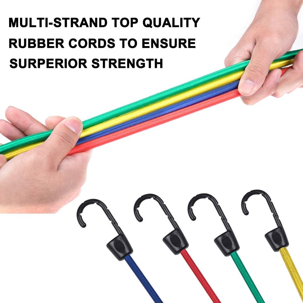 NoOne 25 pcs Heavy Duty Bungee Cords with Hooks in Jar, 100% Latex Core Elastic Strong Bungie Straps Set Assortment with a Drawstring 1416 inches Organizer Bag: Automotive