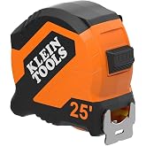 Klein Tools 9525 Tape Measure, 25-Foot Compact Double-Hook Imperial Measuring Tape with Finger Brake, Nylon Blade, Easy to Read Bold Lines
