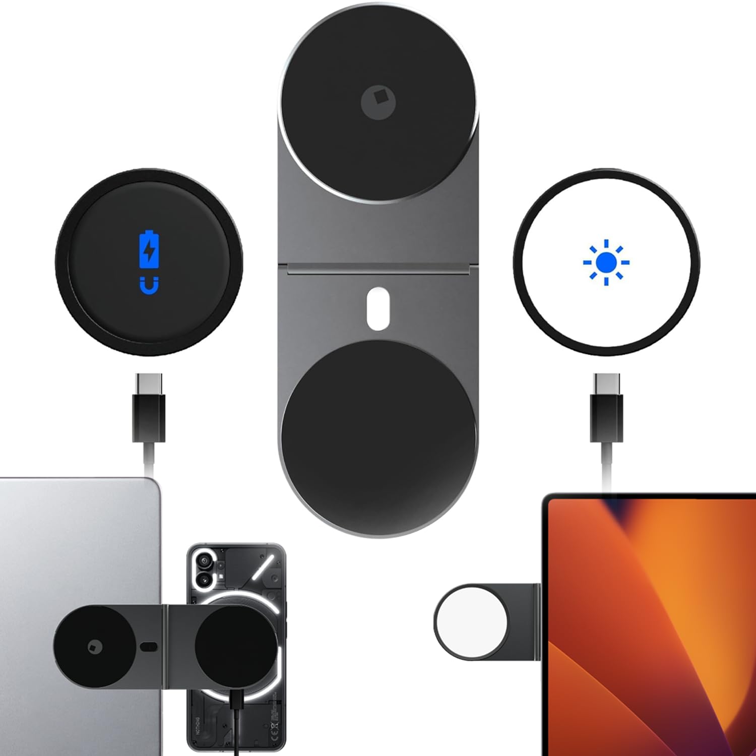 Rolling Square Edge Pro Full Kit - Magnetic Mobile Phone Holder, Universal Wireless Magnetic Mobile Phone Charger, 1000 Lumen Light, Mobile Phone Holder for Smartworking, Space Grey