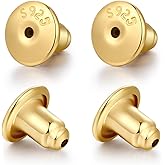 DELECOE 14K Gold Bullet Locking Earring Backs for Diamond Studs,925 Sterling Silver Hypoallergenic Replacements Backings for Pierced Earrings, 2 Pairs 6mm