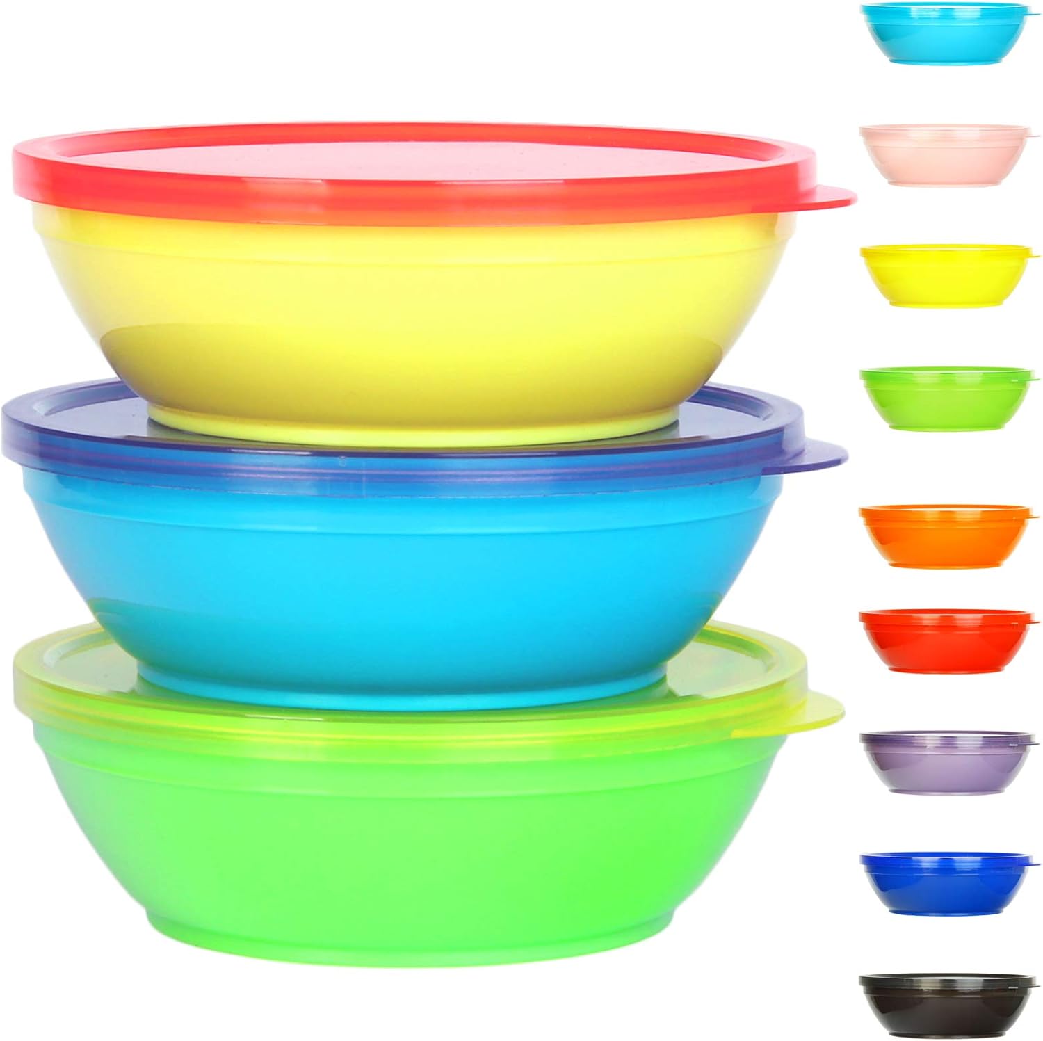 Youngever 18 Sets 8 ounce Kids Bowls with Lids (18 Bowls + 18 Lids), Small Food Storage Containers, Toddler Bowls with Lids, Microwave Safe, Dishwasher Safe, Set of 18 in 9 Assorted Colors