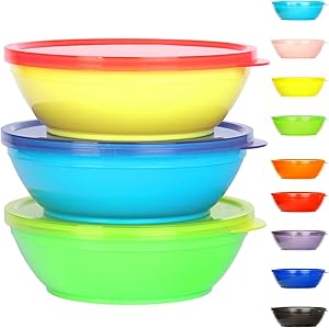 Youngever 18 Sets 8 ounce Kids Bowls with Lids (18 Bowls + 18 Lids), Small Food Storage Containers, Toddler Bowls with Lids, Microwave Safe, Dishwasher Safe, Set of 18 in 9 Assorted Colors