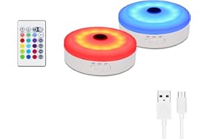 BASON LIGHTING Rechargeable Puck Lights with Remote, Color Changing Lights, Under Cabinet led Lighting, RGB Wireless Light for Kitchen, Closet, Display Case, 2 Pack
