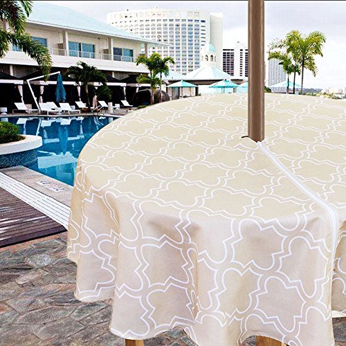 Iisutas Outdoor Patio Tablecloth With Umbrella Hole And Zipper