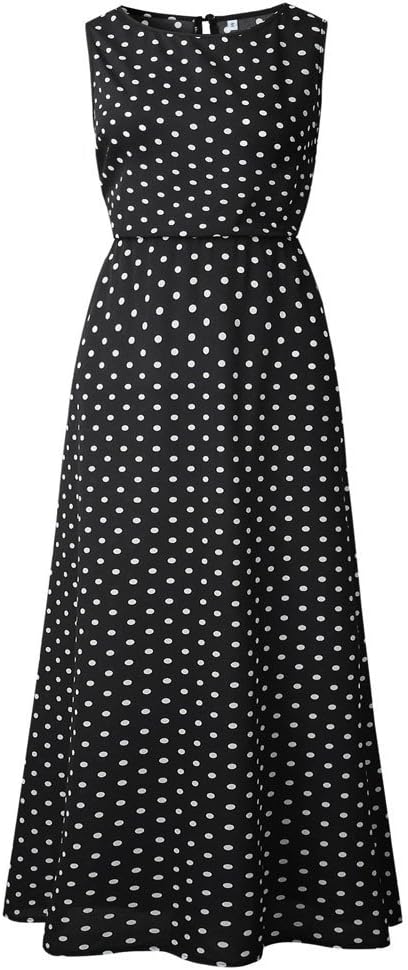 Love Letters ♡ Women Polka Dot Print Round Neck Sleeveless Boho Long Maxi Party Dresses Party Dresses Beach Sundress
