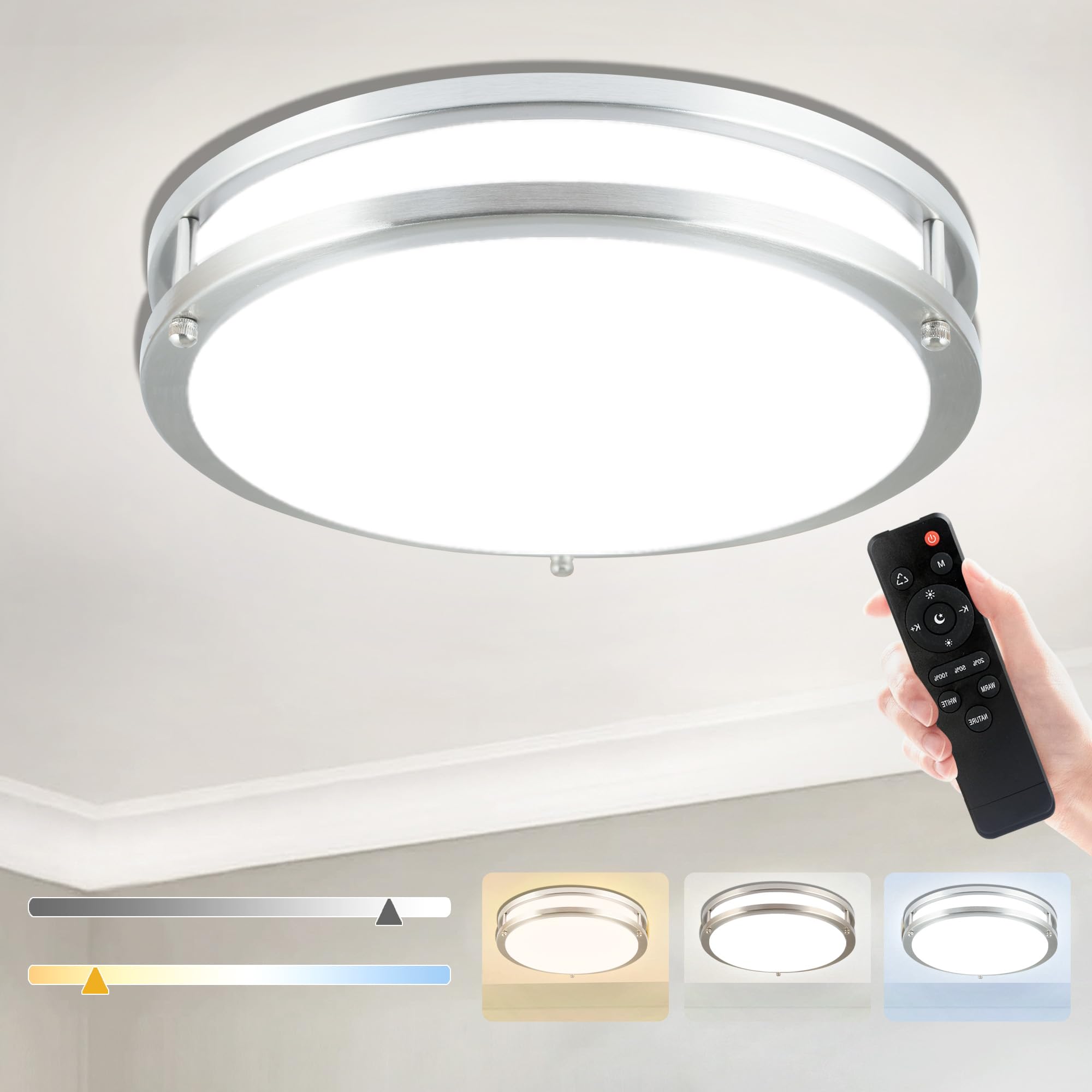 BABLOOM LED Flush Mount Ceiling Light Fixture with Remote 13 Inch ...