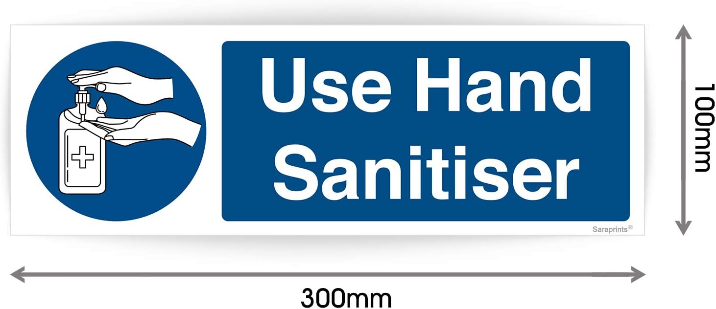 Pack of 2 Sanitise Hands Sign Landscape Self Adhesive Waterproof Stickers Sanitiser Sign 300mm x 100mm V1123 - Image 4