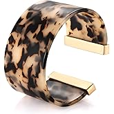 FAERLIIRY Wide Cuff Bangle Bracelet for Women Acrylic Resin Tortoise Bangle Bracelet Statement Adjustable Bracelet (Leopard)