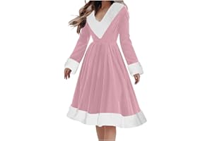 Women Mrs Claus Christmas Costume Velvet Dress V Neck Fur Trim Santa Dresses Long Sleeve A Line Party Xmas Gown