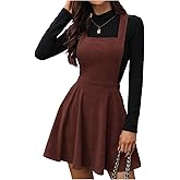 SOLY HUX Women's Corduroy Overall Mini Dress Sleeveless Square Neck A Line Pinafore Dresses