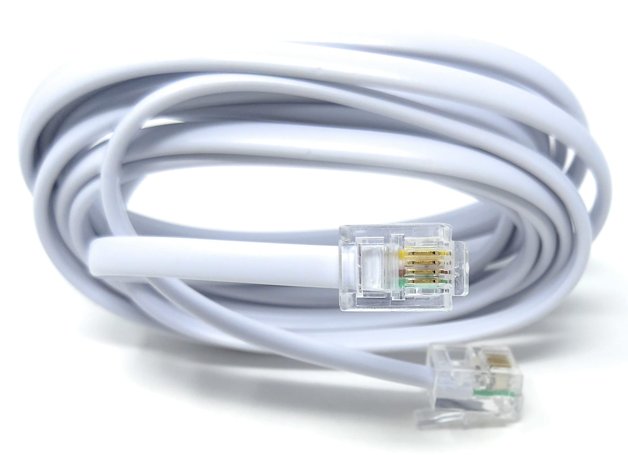 DRUT 2m RJ11 to RJ11 Telephone Landline Cable ADSL (6P4C) Flat Lead High Speed BT Internet Broadband Male to Male Router, Modem, Phone Extension Wire 6.5ft White