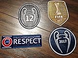 Real Madrid FC Patch Set 2017-2018 La Duodecima Soccer Jersey Badges Football Shirt Patches FIFA 2017 Club World Champions, Uefa Champions League Trophy 12 Honor