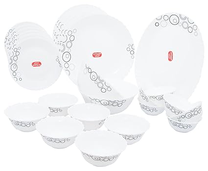 Diva Misty Drops Glass Dinner Set, 27 Piece, White