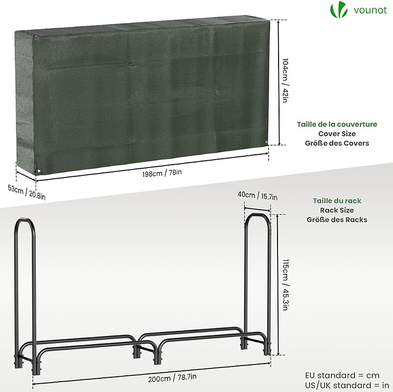 ® Soporte de Madera de 2 Metros | Estante de Registro de Chimenea | Registro de leña con Tapa Verde | Soporte de Almacenamiento de Madera para Interiores al Aire Libre — foto 5 de 8