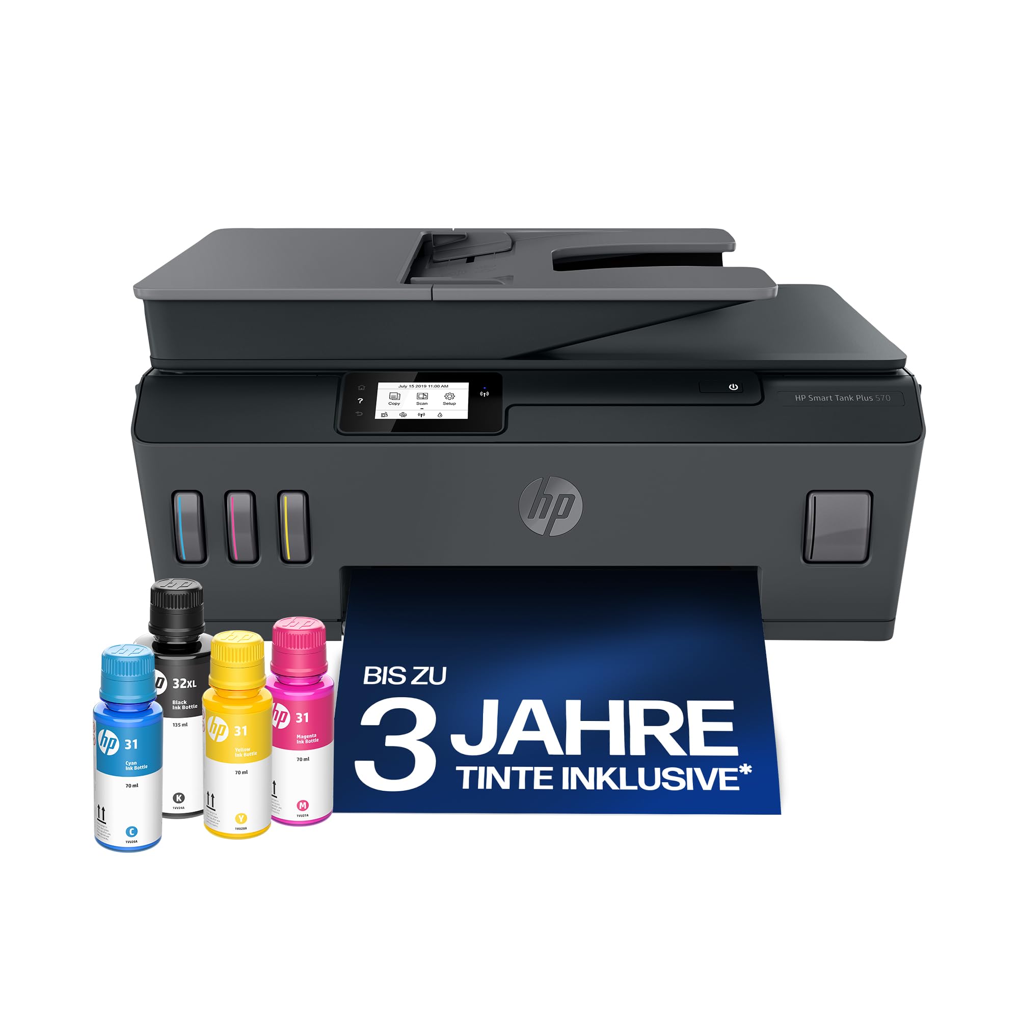 HP Smart Tank Plus 570 3-in-1 Multifunktionsdrucker (WLAN; ADF; Touchscreen) – 3 Jahre Tinte inklusive, 3 Jahre Garantie, großer Tintentank, hohe Reichweite, Drucken in hoher Qualität