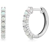 2.5MM Round Shape Simulated Opal Huggie Hoop Earrings In 14k Gold Plated 925 Sterling Silver Birthstone Jewelry For Women