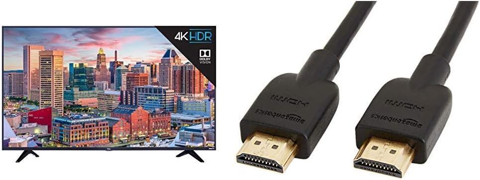 TCL 49S517 49-Inch 4K Ultra HD Roku Smart LED TV (2018 Model) & AmazonBasics HL-007306 High-Speed HDMI Cable, 6 Feet, 1-Pack