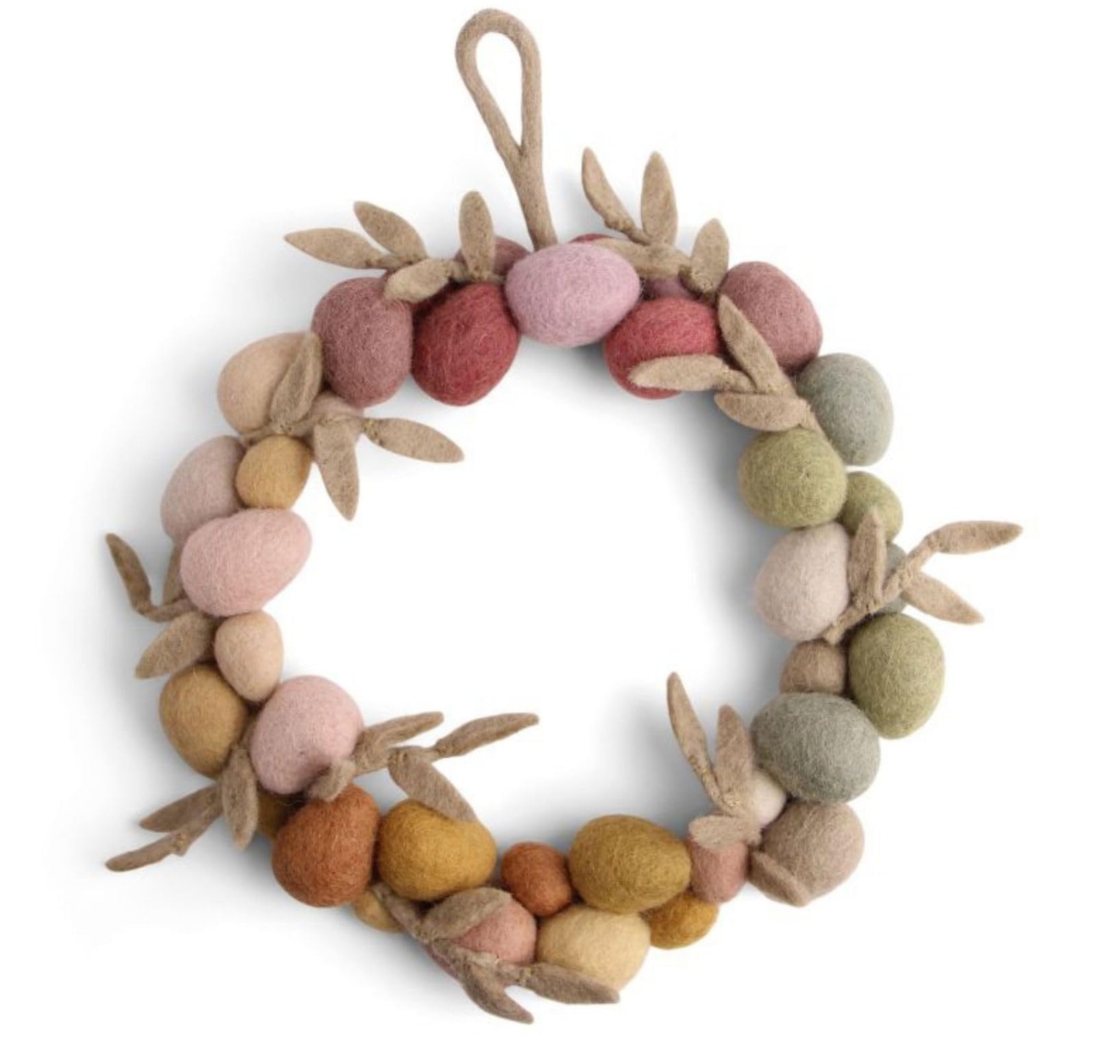 Gry & SIF Pastel Easter Wreath, Handmade, Door Wreath with Easter Eggs Made of Felt, Fairtrade, Wreath with Eggs for Hanging as Easter Decoration, Diameter 26 cm