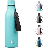 Insulated Water Bottle with Strap,25 oz Double Wall Stainless Steel Vacuum Bottles Metal Water Flask,Turquoise