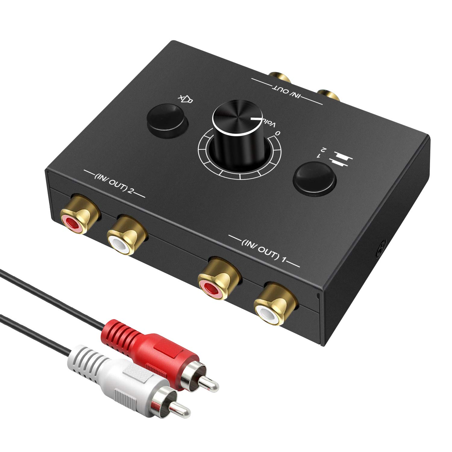 UNSTINCER Stereo RCA Audio Switcher 2(1)-in-1(2)-out, Volume Control One Key Mute Plug & Play, Bidirectional Speaker Switch Box Analogue Aux Adapter for Soundbar Headphones Turntable, Metal — image 1