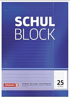 Brunnen 1052525 Schulblock / Notizblock (A4, 50 Blatt, liniert, mit Rand, Lineatur 25, gelocht, kopfverleimt, 70 g/m²)