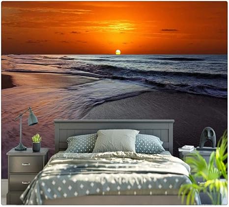 Amazon 壁壁画の装飾壁紙海ビーチ夕暮れ日の出日の出夕焼け空の背景壁3dホテルの寝室の壁紙 300x210cm 壁紙
