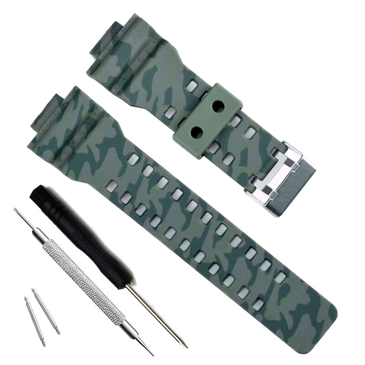 My Time OliBoPo Natural Resin Replacement Watch Band Strap for Casio Mens G-Shock GD120/GA-100/GA-110/GA-100C (Camouflage-Green)