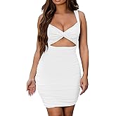 Mokoru Women's Sexy Sleeveless Cut Out Twist Bodycon Ruched Mini Club Party Dresses